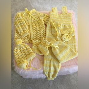 🆕 HANDMADE | Baby Knitted Sweater/Overalls Set for Newborn 0-3 Months - Yellow